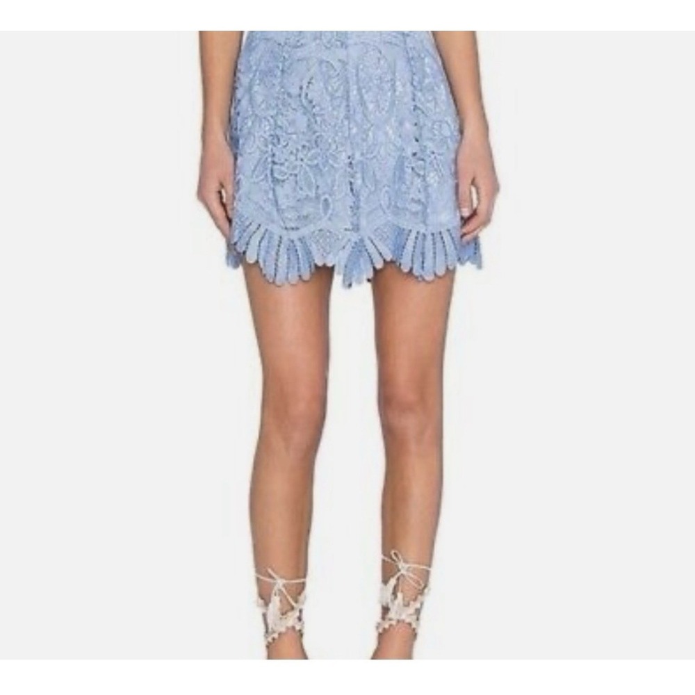 Lovers & Friends Revolve Blue Lace‎ Overlay Scallop Hem Mini Skirt Size M